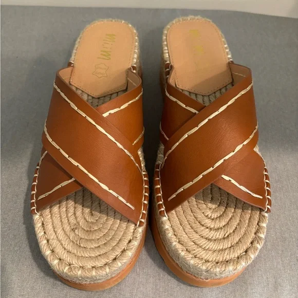 Brown Leather Espadrille Wedge Sandals - Picture 6 of 6